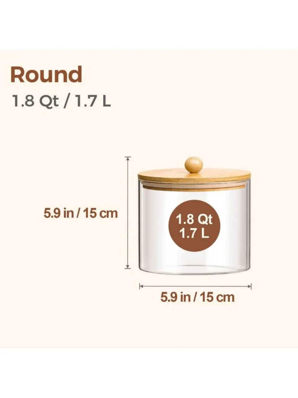 Large Glass Cookie Jar Set of 2 - 1.8 Qt Food Storage Canisters for Kitchen